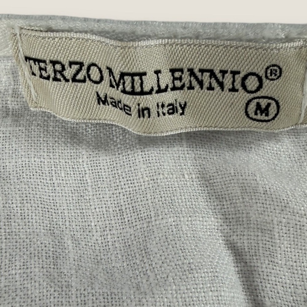 Terzo Millennio Blouse‎ Top M White 100% Linen Made in Italy Bell Sleeve Crochet - Picture 2 of 6